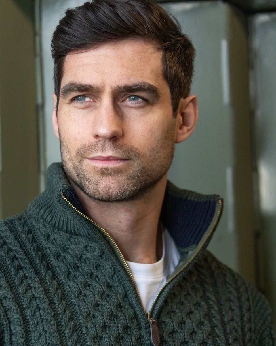 Mens Aran Half Zip Neck Sweater Army Green - My Store